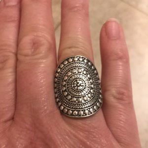 Silver tone mandala ring adjustable